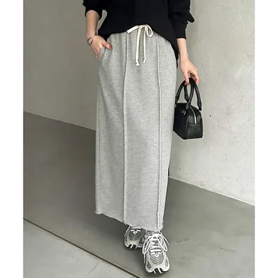 ロング スカート 「新色追加/S-LLサイズ」すっきり見え!フロントラインスウェットタイトロングスカート