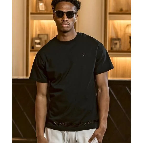 T-shirt 1PIU1UGUALE3 RELAX Mercerized material rhinestone brand logo short sleeve T-shirt men's