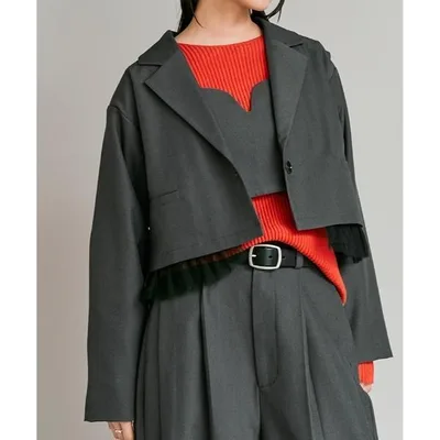 ジャケット テーラードジャケット 「W:Huku / ストレッチソフトツイル」チュール付き ジャケット / Stretch Soft Twill Tulle Jacket レディース