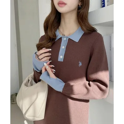 ワンピース 「Ada.別注 U.S. POLO ASSN」配色デザイン ポロ襟 ニットワンピース