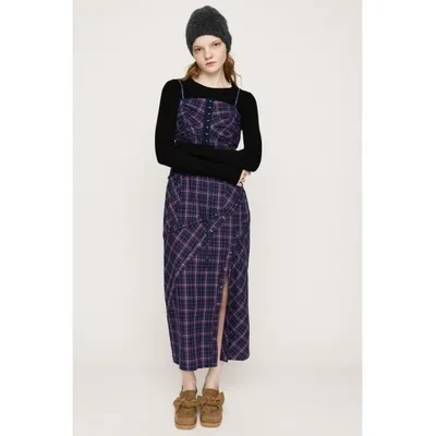 ワンピース FRONT HOOK CHECK CAMI OP フロントホック チェック キャミワンピース 秋服