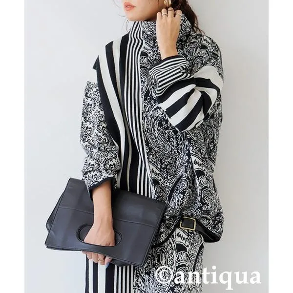 アンティカ antiqua タートルネック ニット セーター アート柄ニット レディース