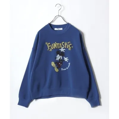 トレーナー スウェット 裏起毛 Disney(ディズニー)キャラクターサガラ刺繍・ヴィンテージライクプリント スウェットトレーナー(裏起毛)ミッキーマウス…