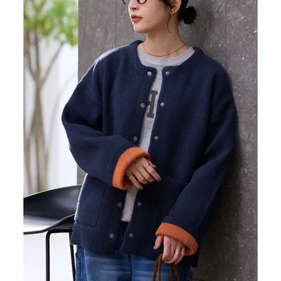 カーディガン ウォッシャブル 裏配色 スナップボタン ニットカーディガン「THE CRAFT CREW PRODUCTS」 レディース