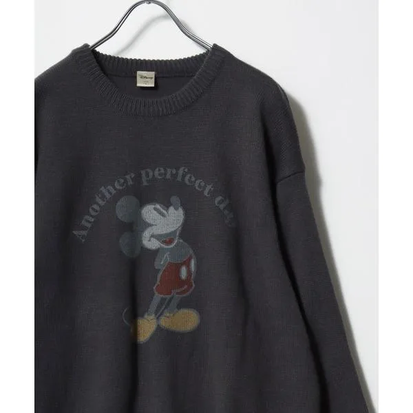 ニット セーター Disney/ディズニー オーバーサイズ ミッキー カスレプリント/ジャガード刺繍ニット レディース メンズ レディース メンズ