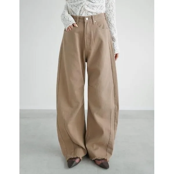 ワイドパンツ ジーンズ デニム デニムパンツ 「低身長/高身長サイズ有」カツラギバレルレッグカーブパンツ レディース