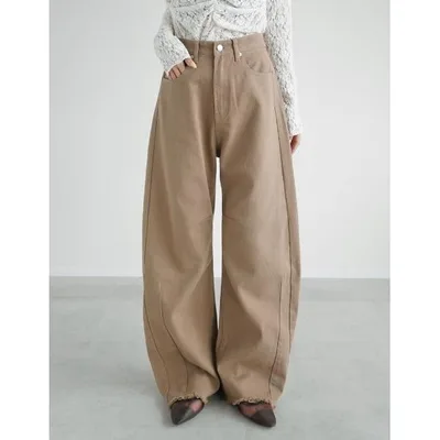 ワイドパンツ ジーンズ デニム デニムパンツ 「低身長/高身長サイズ有」カツラギバレルレッグカーブパンツ レディース