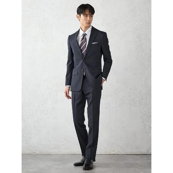 セレモニースーツ セットアップ 「WASH SUIT」WEB限定スーツ「洗える/4WAYストレッチ」織柄 ネイビー メンズ