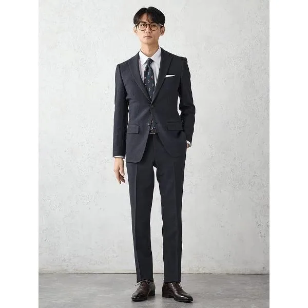 セレモニースーツ セットアップ 「WOOLY WASH SUIT」WEB限定スーツ「洗える/ウールライク」チェック ネイビー メンズ