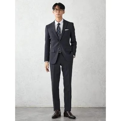 セレモニースーツ セットアップ 「WOOLY WASH SUIT」WEB限定スーツ「洗える/ウールライク」チェック ネイビー メンズ