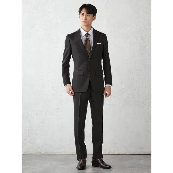 セレモニースーツ セットアップ 「WASH SUIT」WEB限定スーツ「洗える/4WAYストレッチ」織柄 ブラック メンズ