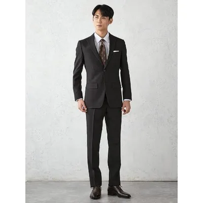 セレモニースーツ セットアップ 「WASH SUIT」WEB限定スーツ「洗える/4WAYストレッチ」織柄 ブラック メンズ
