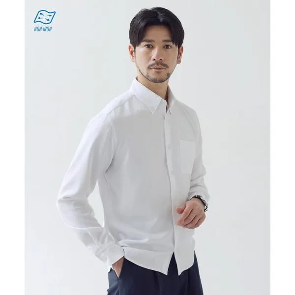 シャツ 「防シワ」機能性ベーシックレギュラーサイズボタンダウン長袖シャツ メンズ