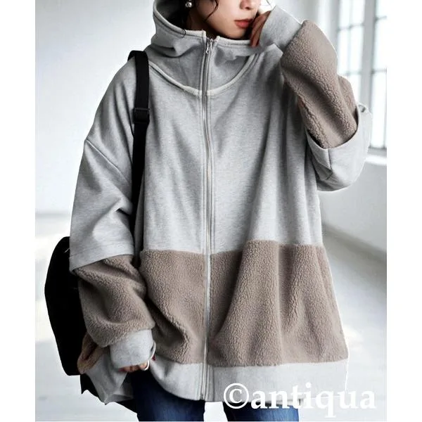 アンティカ antiqua パーカー 裏毛×ボアパーカー レディース メンズ