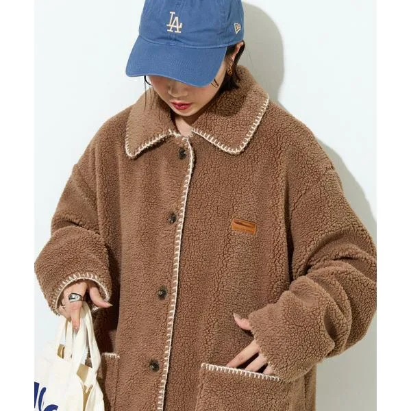 コート アウター 限定展開 ブランケット ステッチ ボアコート レディース