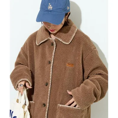 コート アウター 限定展開 ブランケット ステッチ ボアコート レディース