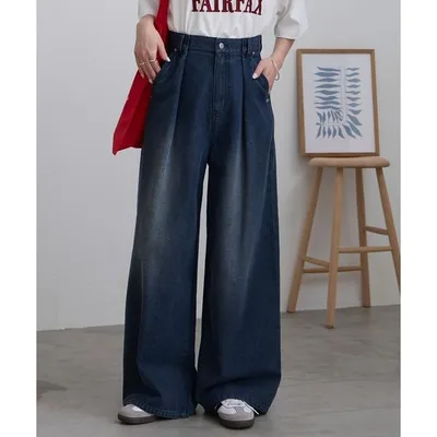 ワイドパンツ ジーンズ デニム デニムパンツ ヴィンテージライク ディープタックワイドデニムパンツ レディース