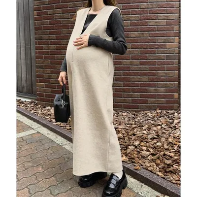 マタニティ 「 mamaレタス 」 深Vネックロングワンピース