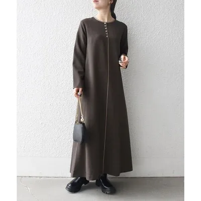 ワンピース SHIPS any: ウーステッド パイピング ボタン ロングスリーブ フレア ワンピース