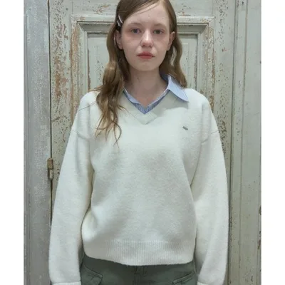 ニット セーター 厚手 襟付きもちもちニット/soft knit with collar レディース