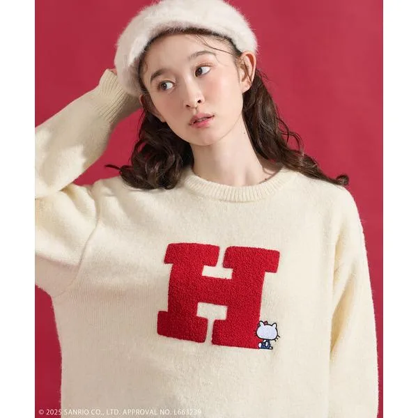 ニット セーター SANRIO/サンリオ 「HELLO KITTY」 サガラ刺繍 イニシャル ニット レディース