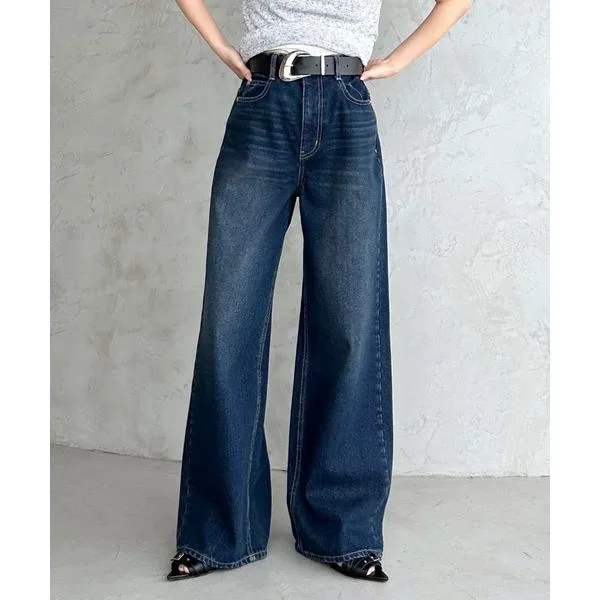 ワイドパンツ ジーンズ デニム デニムパンツ クラシックストレート「3color/4size」 レディース