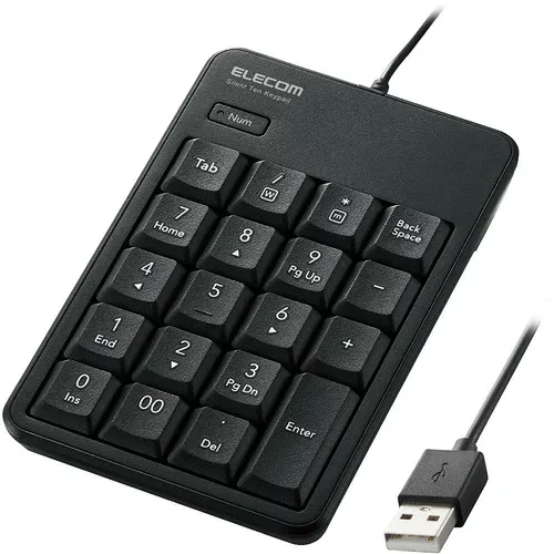 エレコム TK-TCM021SKBK テンキーパッド 有線 静音設計約15dB 抗菌 シリコンラバーキー ブラック