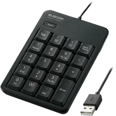 エレコム TK-TCM021SKBK テンキーパッド 有線 静音設計約15dB 抗菌 シリコンラバーキー ブラック