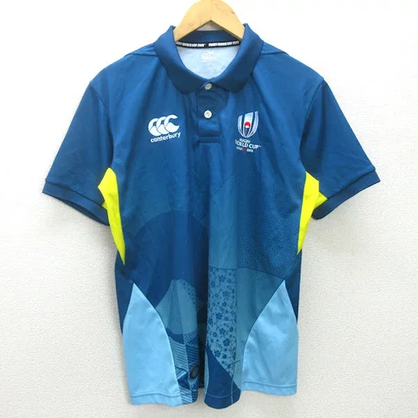 K■カンタベリー/CANTERBURY RUGBY WORLD CUP 2019 速乾 ポロシャツ ラガーシャツ【XL】紺系/MENS■12【中古】
