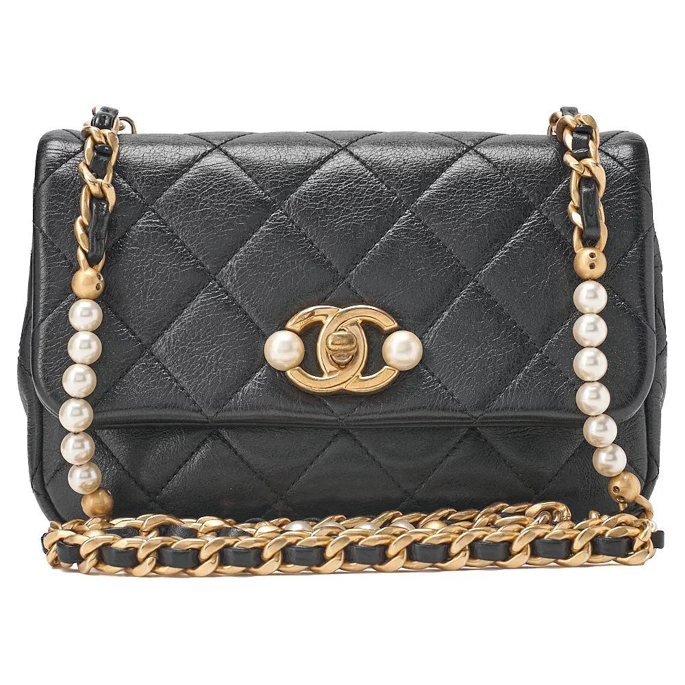 CHANEL シャネル ラムスキン マトラッセ ココマーク フィクパール チェーンショルダー 黒(ゴールド金具)レディースバッグ ブランド【中古】【送料無料】
