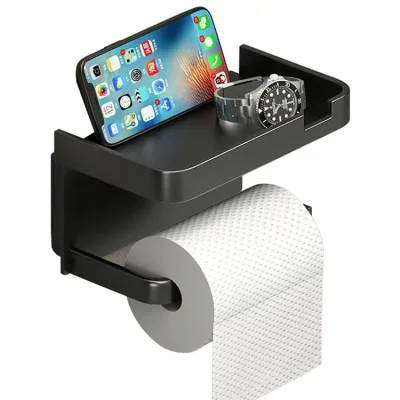 【6%OFFクーポン】トイレットペーパーホルダー 穴あけ不要 送料無料 ペーパーホルダー 粘着式 小物置き棚付き ティッシュペーパー 取り付け簡単 両面テープ おしゃれ ABS製 自宅 賃貸