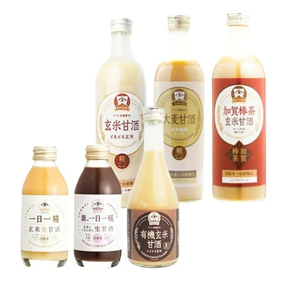 【お試しセット】ヤマトの甘酒オールスター 飲み比べ 6本セット【玄米甘酒 490ml 1本・大麦甘酒 490ml 1本・加賀棒茶 玄米甘酒490ml 1本・有機玄米甘酒300ml 1本・オリジナル 一日一糀140ml 1本・紫の一日一糀140ml 1本】