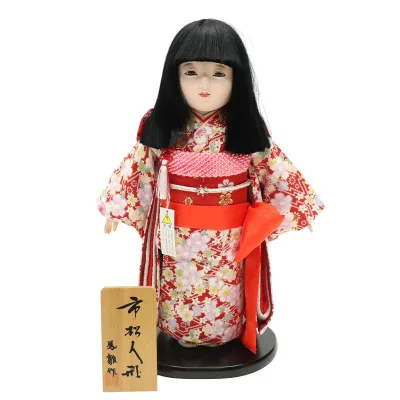 アウトレット品 雛人形 市松人形 10号 鹿の子 赤/桜 高さ40cm (25a-ya-0063) インテリア ディスプレイ 見切処分品