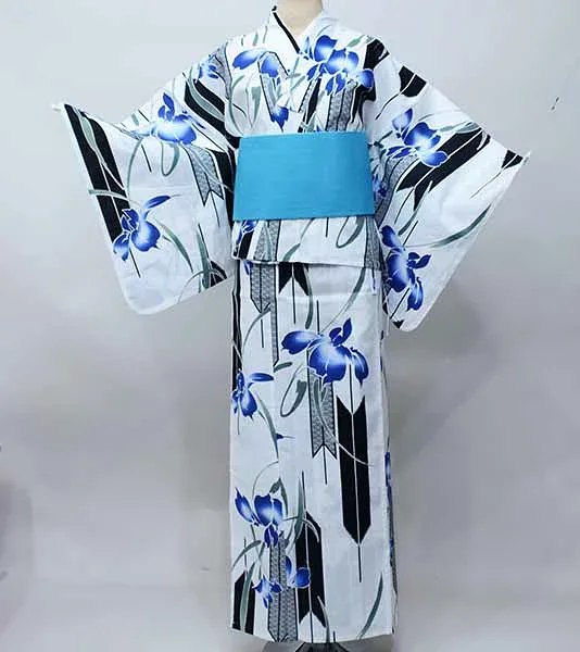 二部式 浴衣 単品 女性用 着付け不要 簡単に着られる セパレート LL~3Lサイズ 綿100% 白地 菖蒲 お祭り 花火大会 新品(株)安田屋 NO40667-2
