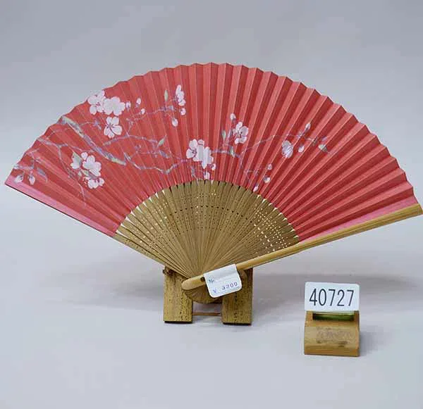 扇子 日本製 和紙 竹骨 節電対策 婦人用 桜 サーモンピンク メール便 新品(株)安田屋 NO40727