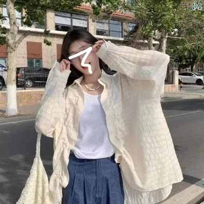 長袖シャツ レディース ブラウス 羽織り トップス 薄手 無地 前開き ロング丈 ゆったり 涼しい 紫外線対策 日焼け防止 冷房対策 軽い 使いやすい