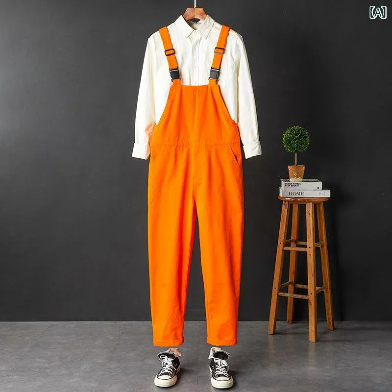 オーバーオール メンズ サロペット ワークパンツ ストレート ワイドパンツ コットン素材 つば広 ポケット付き カジュアル 作業着 アウトドア キャンプ 動きやすい ロング丈 丈夫 厚手 普段着