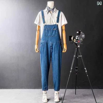 サロペット メンズ デニム オーバーオール オールインワン つなぎ ストレート ストライプ アメカジ ワークウェア カジュアル 作業服 ヴィンテージ感 ゆったりシルエット 動きやすい 丈夫 耐久性