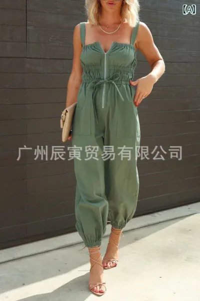 サロペット レディース オールインワン つなぎ ノースリーブ ロングパンツ 洗い加工 コットン混 ワイドシルエット ポケット付き カジュアル シンプル 体型カバー 動きやすい デイリー