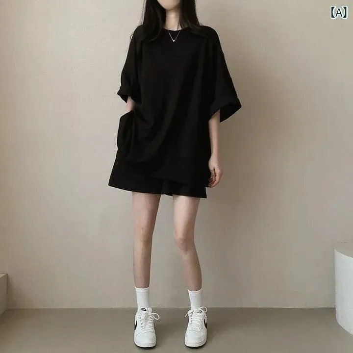 セットアップ レディース 半袖 Tシャツ ショートパンツ 上下セット コットン素材 無地 クルーネック 部屋着 ルームウェア 動きやすい スポーティー カジュアル シンプル 短パン 2点セット