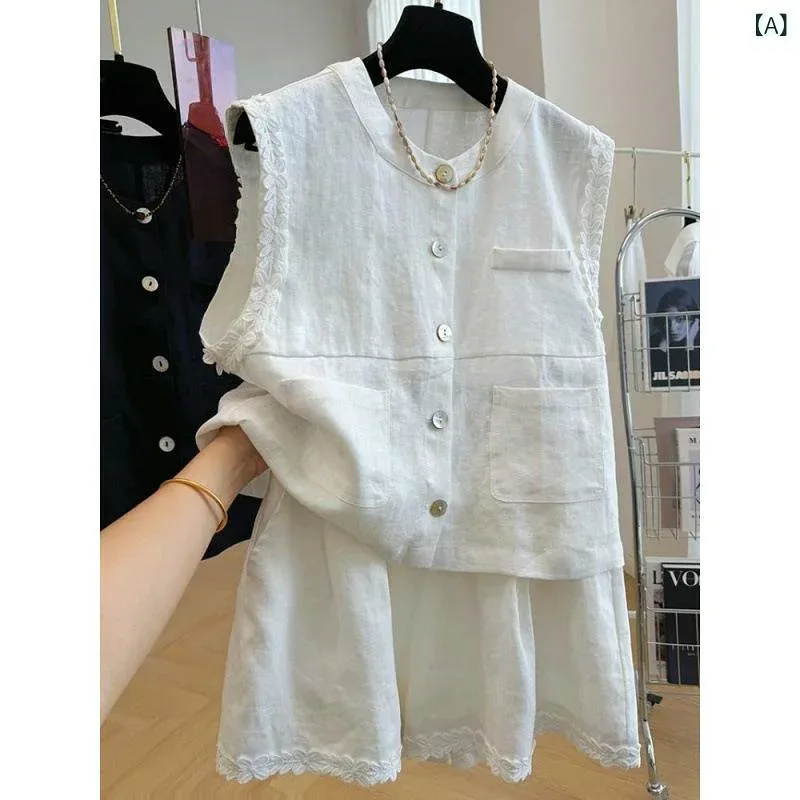 セットアップ レディース ノースリーブトップス ショートパンツ 2点セット リネン風 サマーウェア 通気性 涼しい カジュアル 部屋着 普段着 お出かけ 上下セット 体型カバー 着回ししやすい