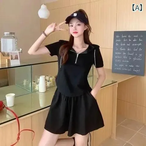 Setup, Women's Top and Bottom Set, Short Sleeve T-shirt, Shorts, 2 Piece Set, Hooded, Casual, Sportswear, Body Coverage, Easy to Move, Room Wear, Loungewear, Everyday Wear, Going Out, Summer Clothes, Breathable