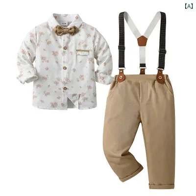 ベビー服 男の子 セットアップ 春秋 子供服 英倫風 礼服 サロペット オーバーオール 長袖 トップス 2点セット おしゃれ お出かけ 発表会 フォーマル 誕生日 入園式 卒園式 コットン素材 動きやすい