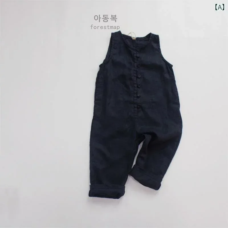 サロペット キッズ 子供服 男の子 女の子 オールインワン 無地 リネン混 柔らか素材 ゆったり ワイドパンツ 動きやすい 普段着 通園 通学 涼しい ナチュラル 夏服