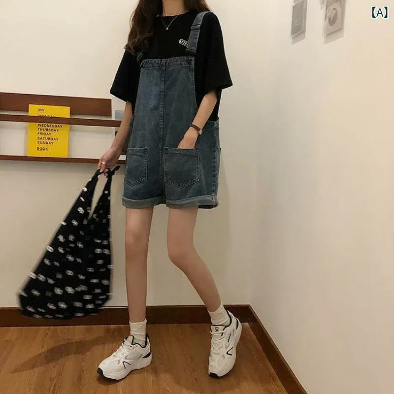 サロペット レディース デニム ショートパンツ オーバーオール ワイドレッグ ロールアップ つなぎ ボトムス カジュアル ゆったり 動きやすい 夏服 アメカジ スタイルアップ 体型カバー おしゃれ