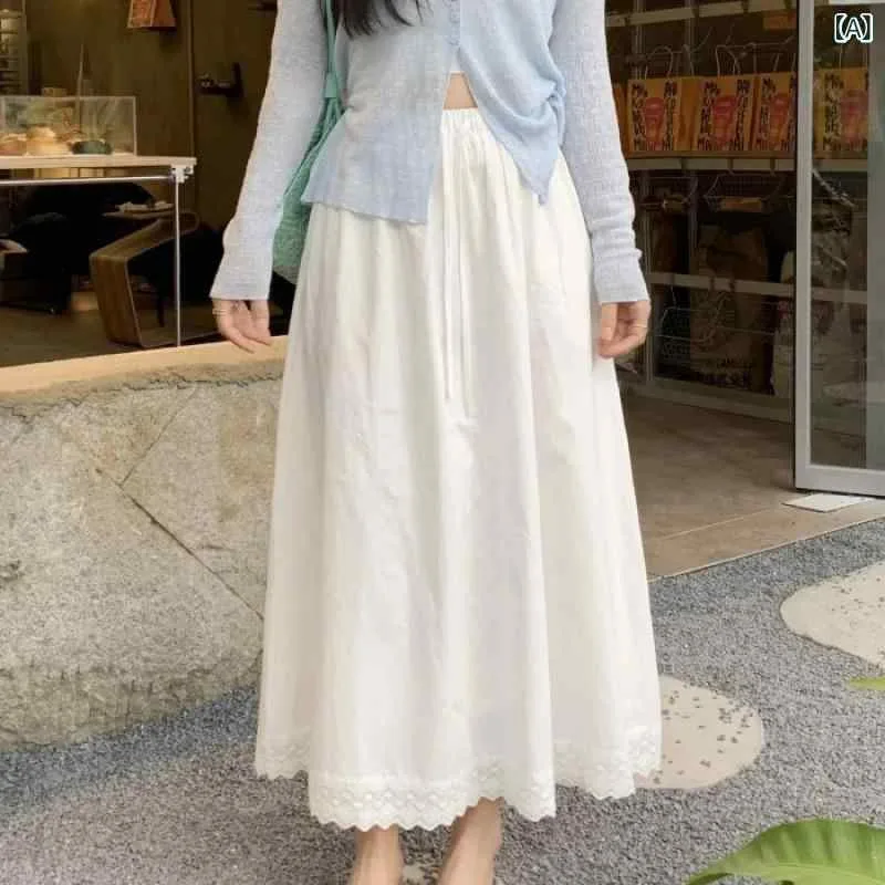 ロングスカート レディース レース切替 Aライン フレアスカート マキシ丈 ウエストゴム シフォン素材 体型カバー ゆったりシルエット 動きやすい 大人カジュアル デート服 お出かけ 春夏秋服