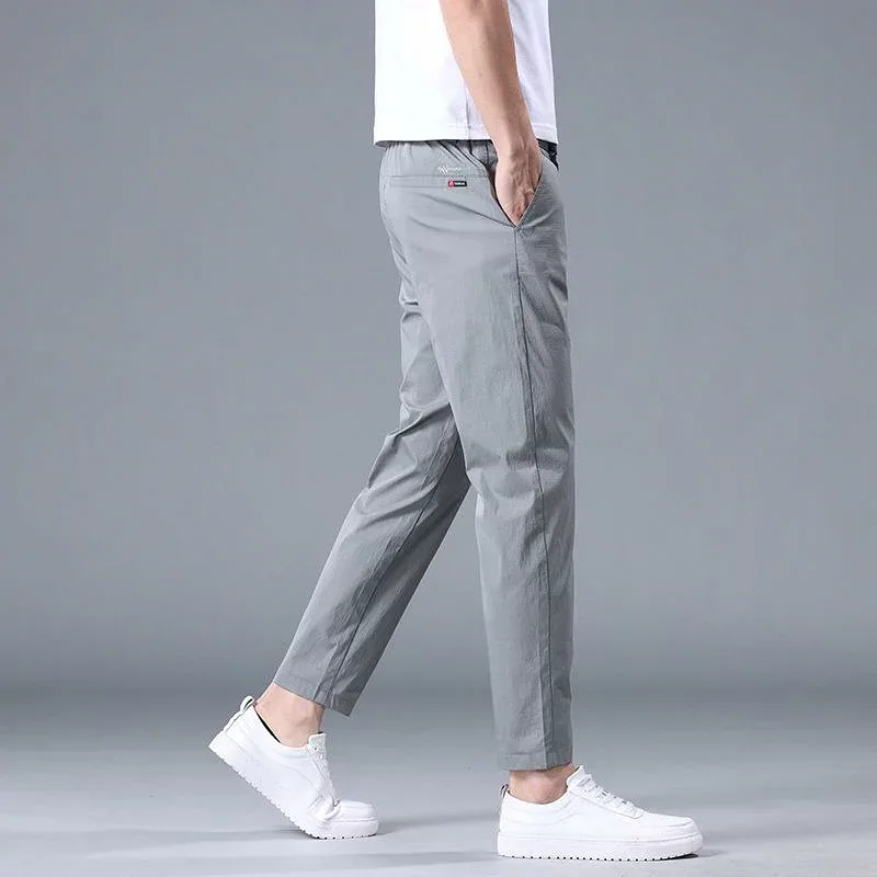 スラックス メンズ 接触冷感 夏 テーパードパンツ センタープレス ストレッチ アンクル丈 九分丈 涼感 通気性 速乾 洗える スリム 軽量 動きやすい ビジカジ 仕事 通勤 普段着 無地 シンプル オフィスカジュアル ズボン ロングパンツ 春夏 ウエス