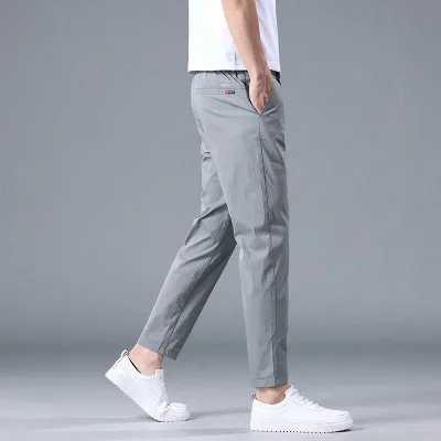 スラックス メンズ 接触冷感 夏 テーパードパンツ センタープレス ストレッチ アンクル丈 九分丈 涼感 通気性 速乾 洗える スリム 軽量 動きやすい ビジカジ 仕事 通勤 普段着 無地 シンプル オフィスカジュアル ズボン ロングパンツ 春夏 ウエス