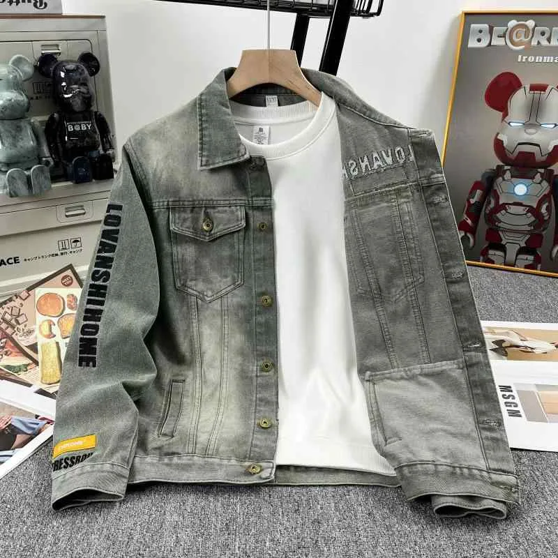 デニムジャケット メンズ アウター ワークジャケット ヴィンテージ風 ウォッシュ加工 刺繍 ロゴ入り 質感重視 コーデを格上げ カジュアルスタイル 羽織り 秋物 丈夫な生地 存在感のある一着 重ね着しやすい 街着 タウン ストリート ファッ