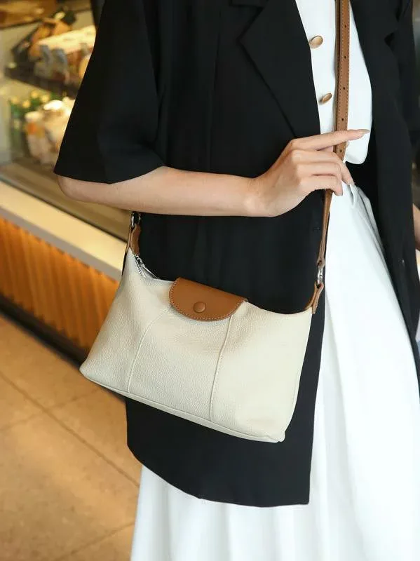 ショルダーバッグ レディース 革 牛革 斜めがけ 餃子型 ワンショルダー 肩掛け バイカラー 配色 TOGOレザー 2way 大人 軽量 鞄 カバン 通勤 通学 旅行 カジュアル シンプル ギフト 贈り物 プレゼント